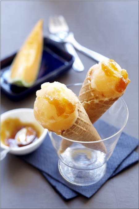 sorbet_melon_gingembre confit_et_sont_caramel-de_melon_