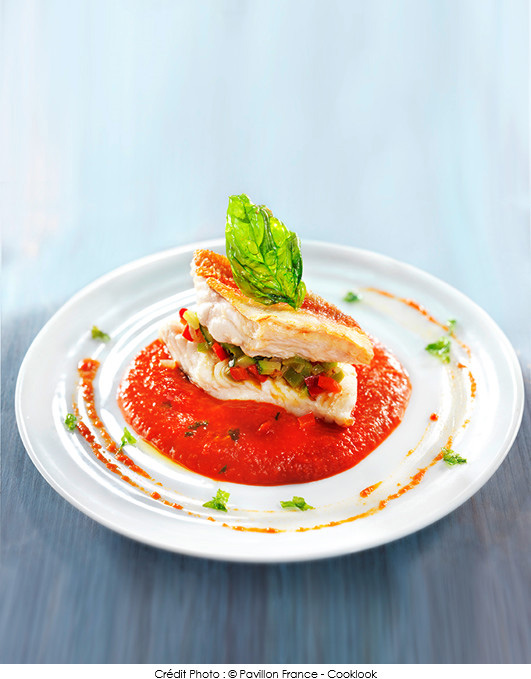 rouget_grondin_sur_brunoise_de_legumes_et_coulis_poivron_basilic