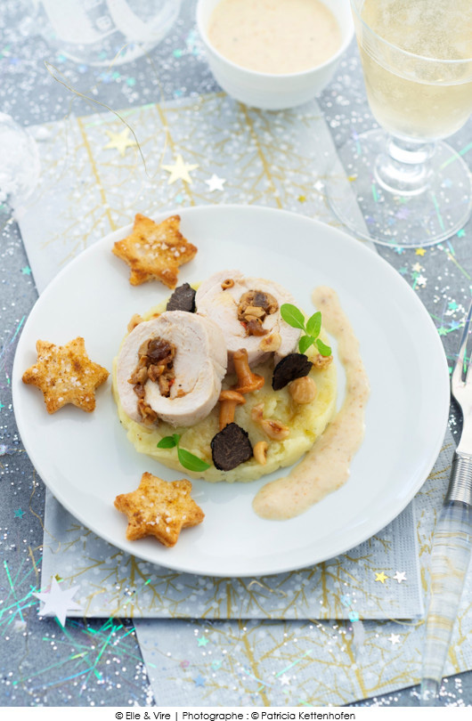 roulade-de-dinde-champignons-et-creme-champignons-aux-truffes