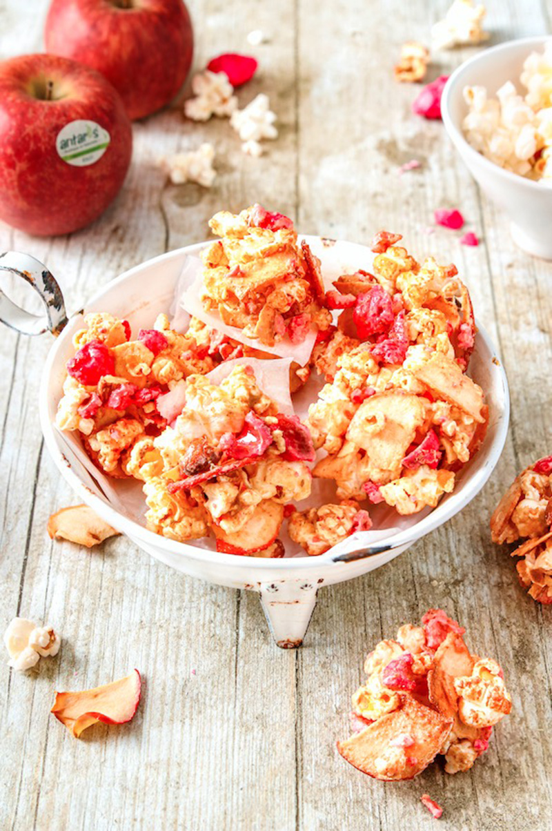Bouchées pommes Antarès pop-corn pralines roses