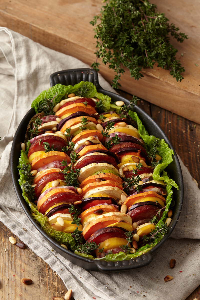 Tian de vieux légumes à laTian légumes saucisse de Morteau
