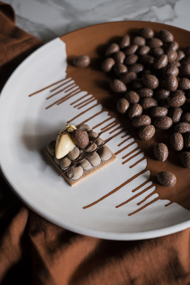 Sablé chocolat, orange, praliné noisettes
