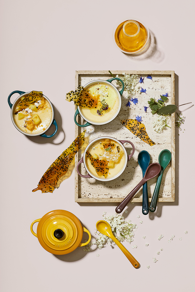 Yaourt noix de coco cardamome gingembre confit croquants sésame