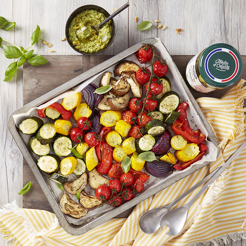 Légumes rôtis pistou Cornichons Français Vinaigre Jardin d’Orante