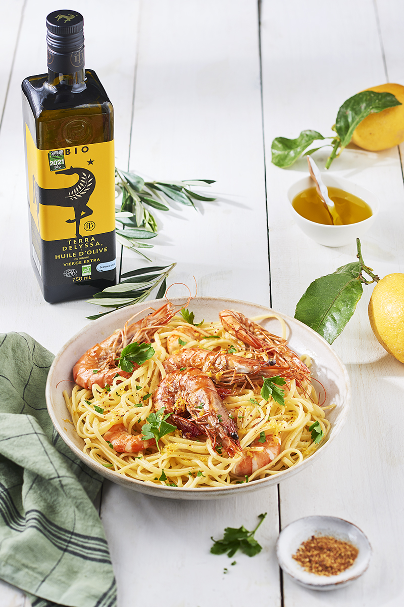 Linguine gambas, citron, persil, vin blanc piment d’Espelette