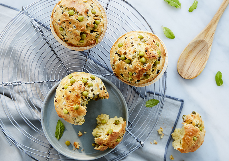 Muffins petits pois, menthe parmesan