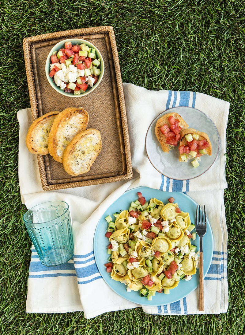 Ravioli aux Légumes du Soleil tomates cerises, feta et concombre