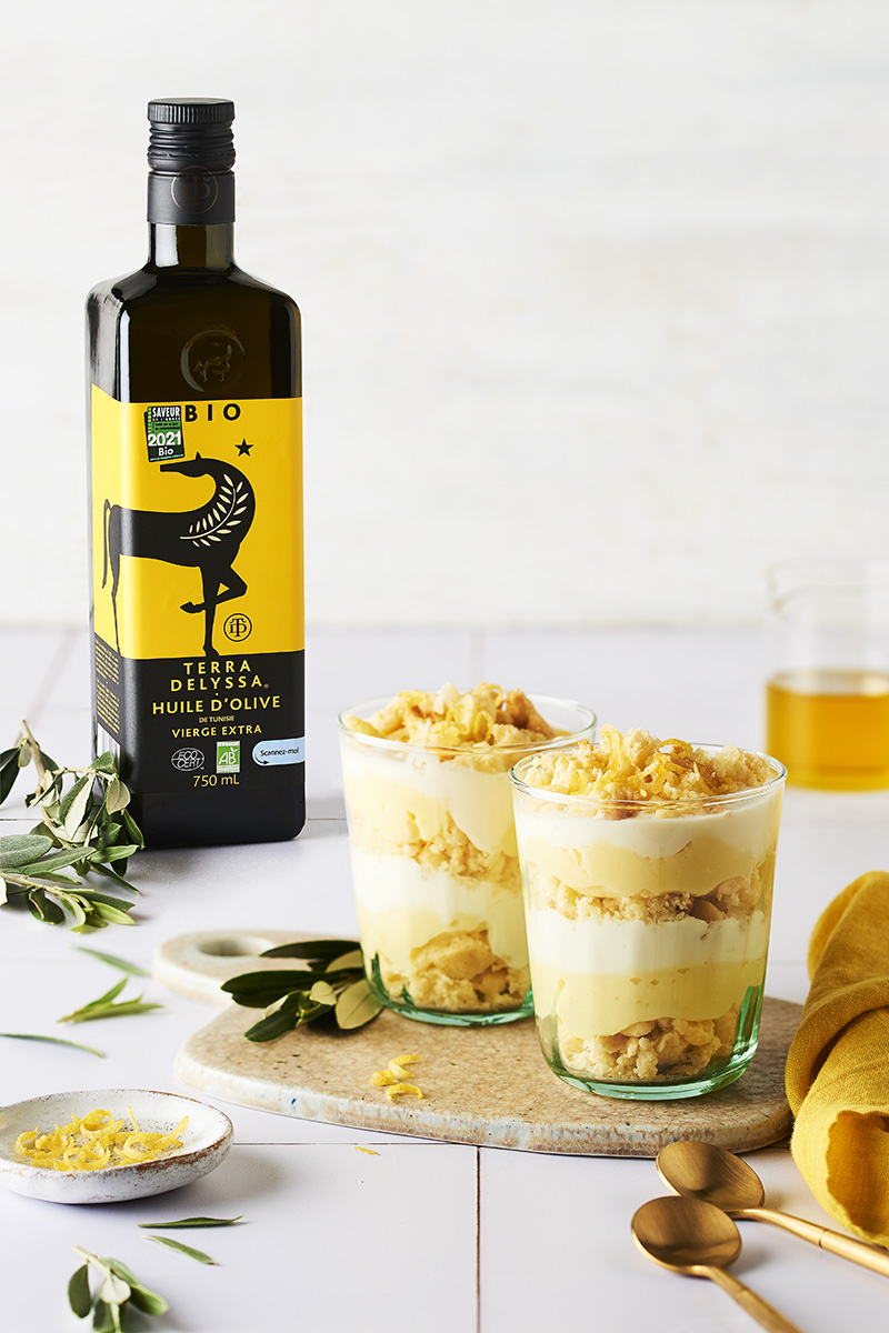Trifle au citron, yuzu sablé huile d'olive