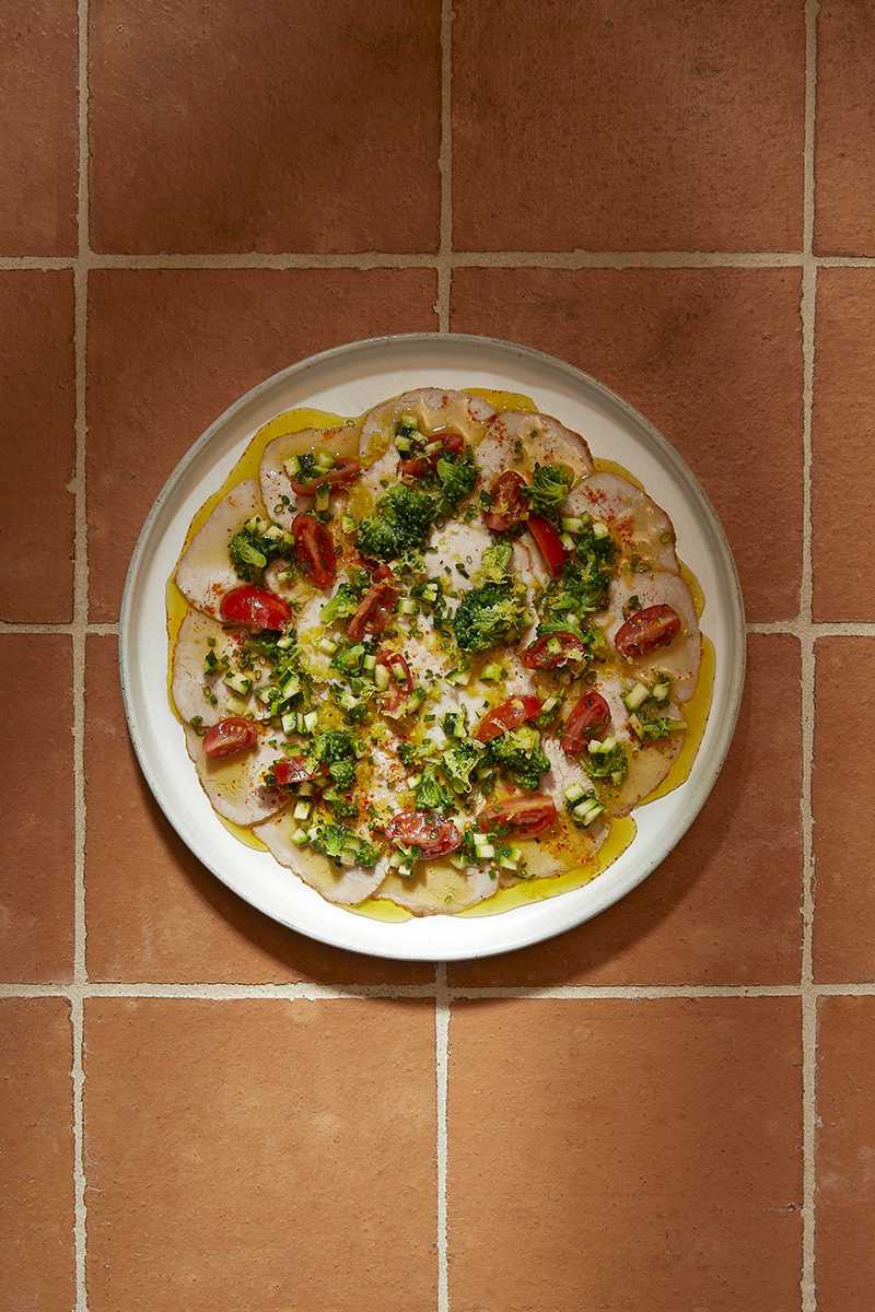 Carpaccio de veau rôti agrumes, vierge de légumes