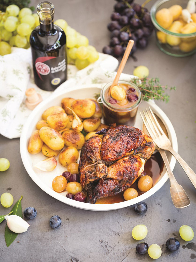 Coquelet rôti Vinaigre Balsamique de Modène IGP, jus aux deux raisins