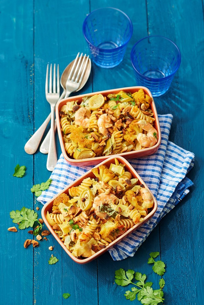 Gratin de Fusilli crevettes à l’indienne