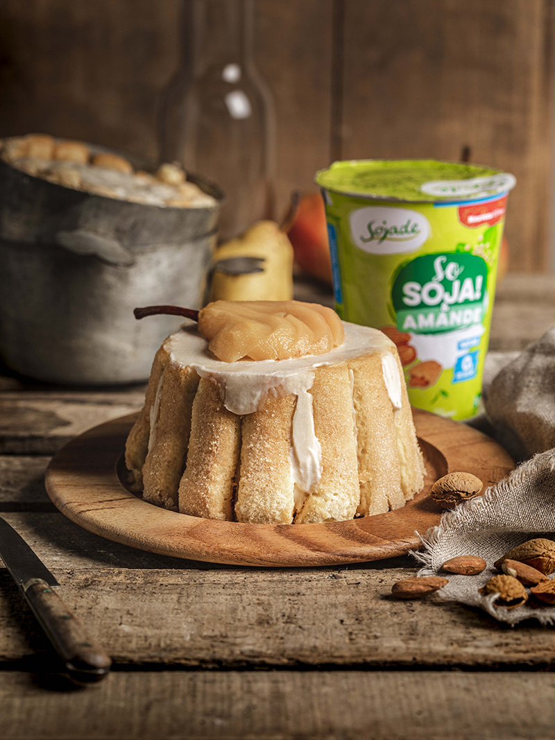 Charlotte aux poires, au dessert Soja Amande