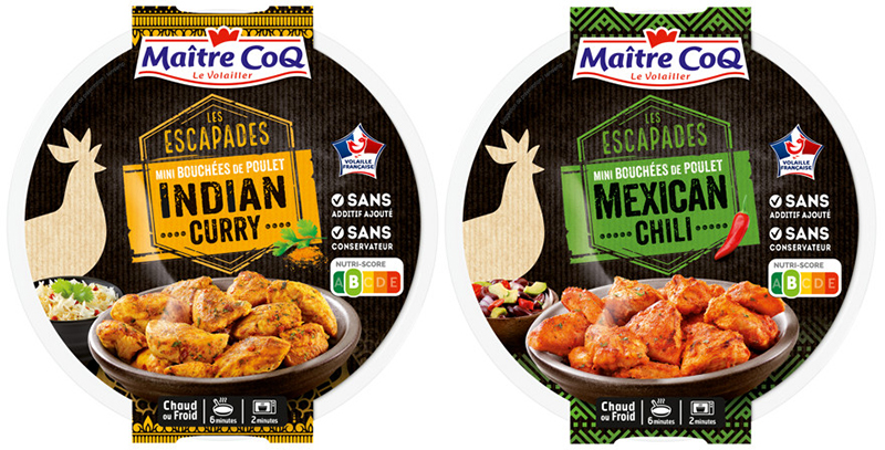 Mini bouchées de poulet saveur Indian Curry et Mexican Chili