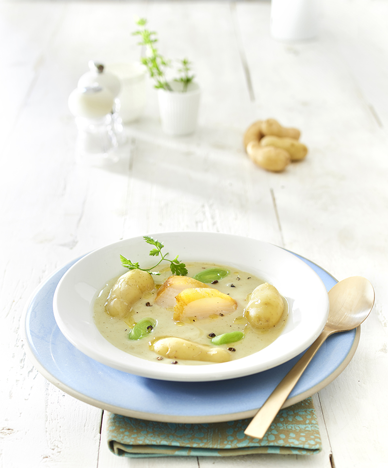 Velouté de Ratte du Touquet infusé haddock et poireau