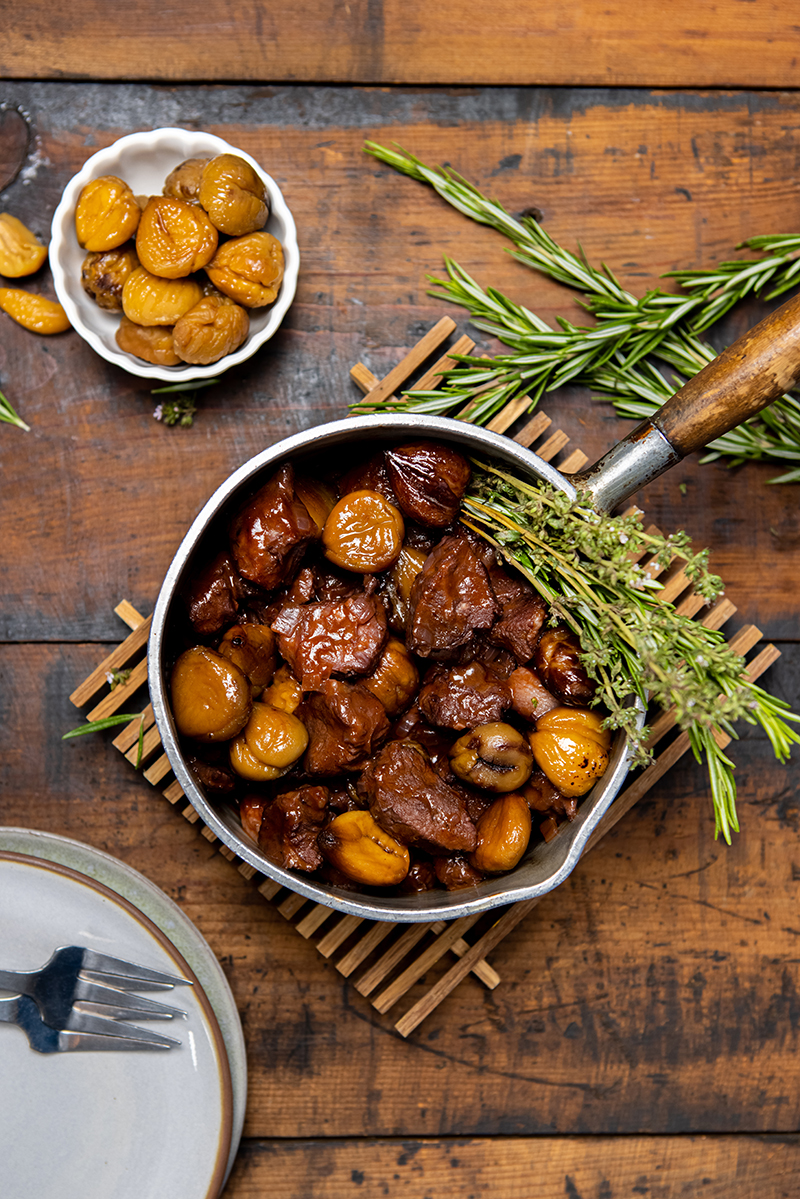 Cabri stretta, châtaignes sautées