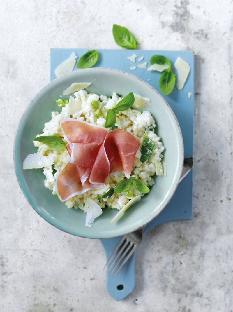 Risotto Jambon de Parme, ricotta et basilic