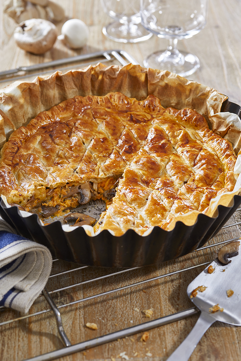 Tourte d’automne, potimarron, Comté Champignons LOU
