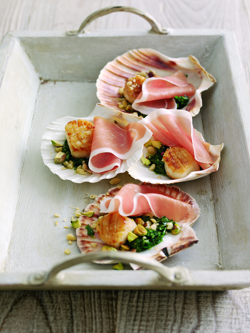 Coquilles Saint-Jacques poêlées, sauce Gremolata Jambon de Parme