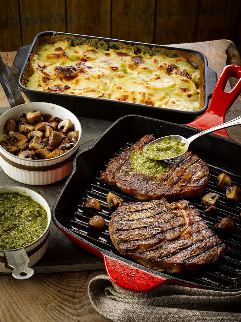 Ribeye sauce Chimichurri et pommes de terre à l’ail 