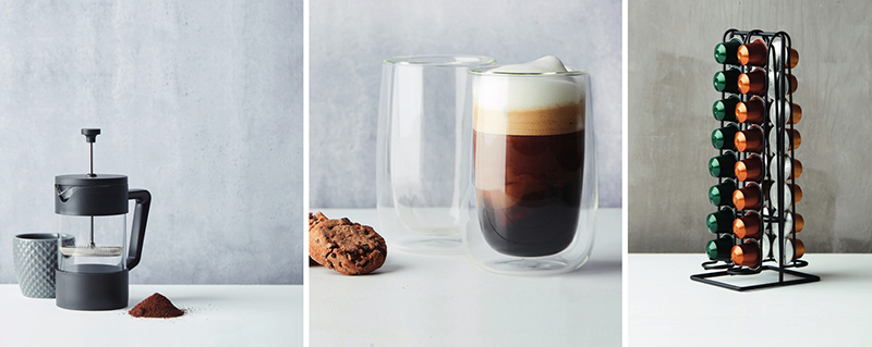 Point-Virgule Set de 2 verres, French Press cafetière à piston, Porte-capsules 