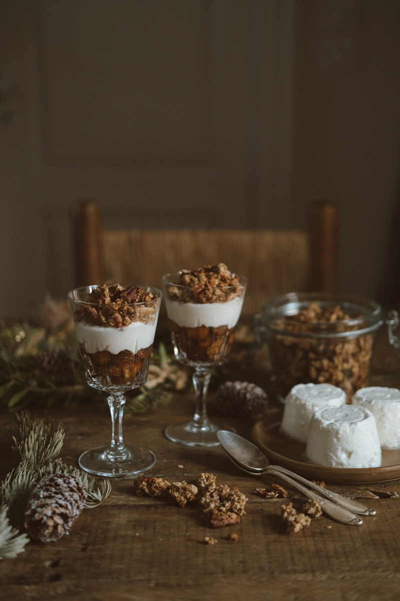 Verrines de pommes caramélisées, Faisselle Rians granola cannelle