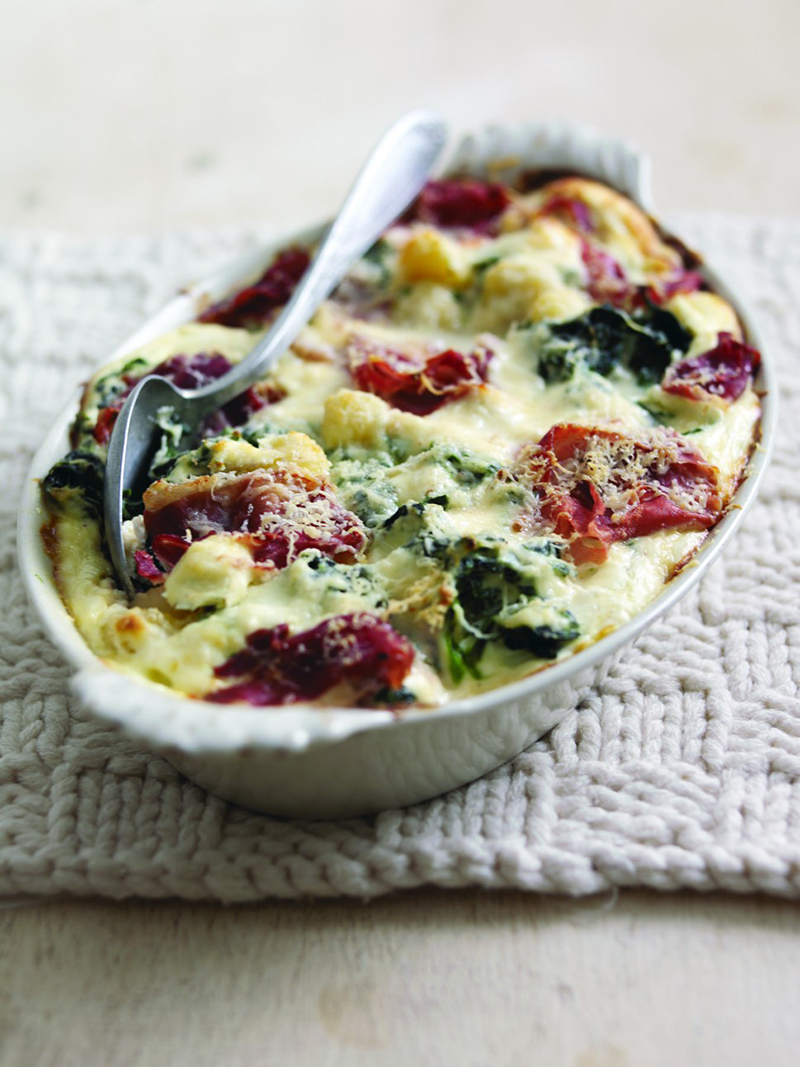 Gratin de gnocchis au Jambon de Parme, épinard mozzarella