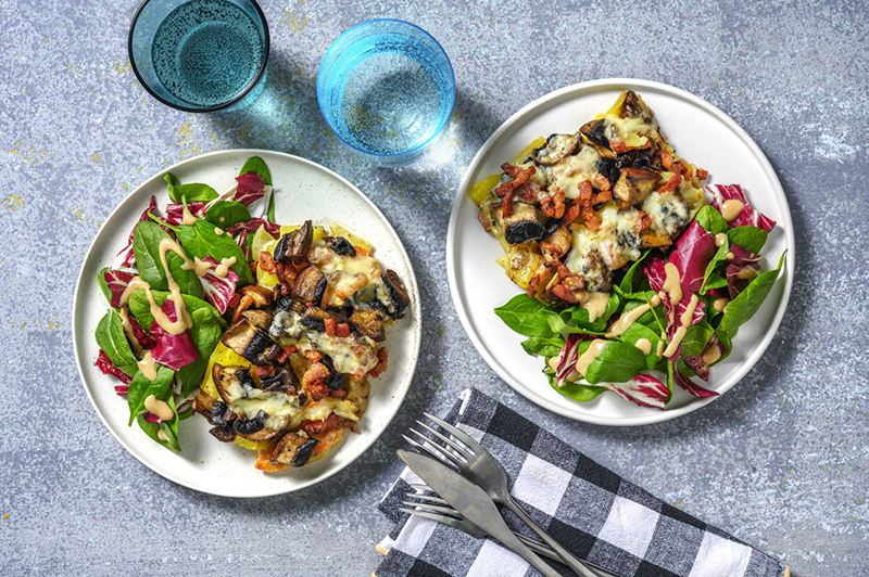 Gratin montagnard au Saint-Nectaire lardons, champignons carottes