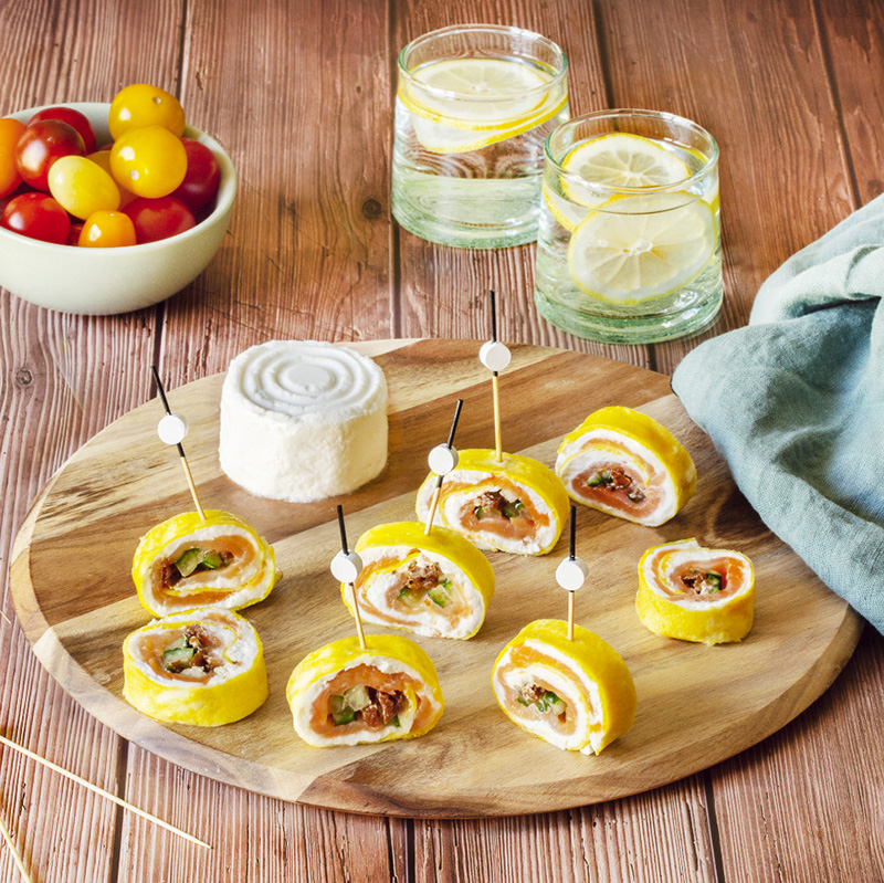 Mini wraps d’omelette chèvre doux et frais