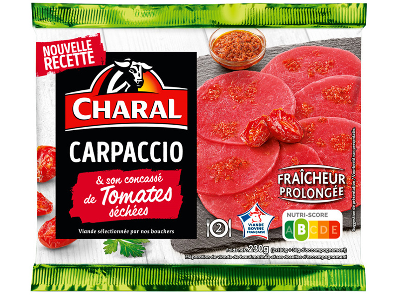 Carpaccio de bœuf et son concassé aux tomates séchées