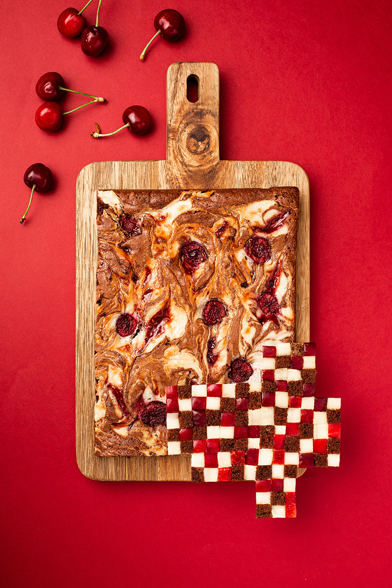 Cheesecake brownie marbré cerises