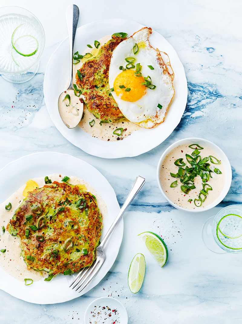 Galettes de courgettes crème épicée 