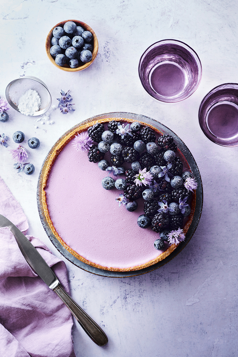 Tarte sablée à la panna cotta de myrtilles et mûres