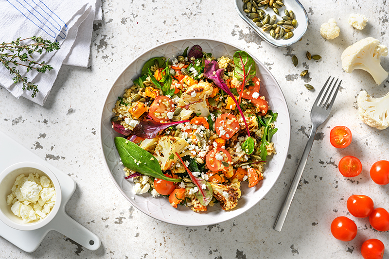 Salade orientale de légumes rôtis, boulgour et feta