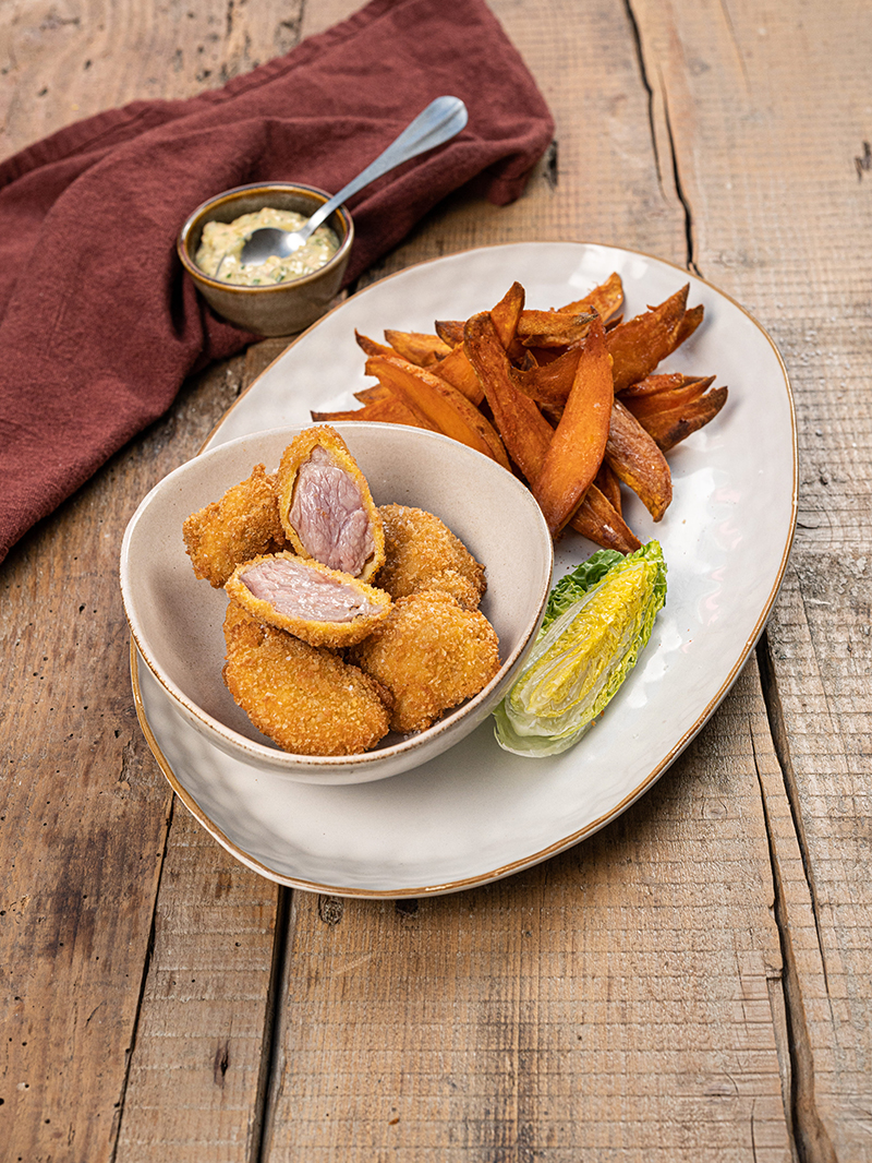 Nuggets de veau, sauce tartare potatoes patate douce