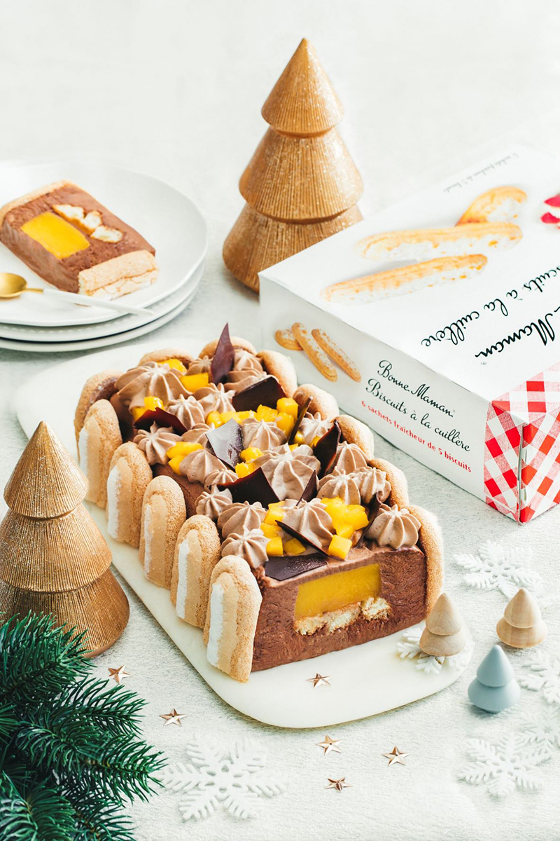 Bûche chocolat mangue biscuits à la cuillère Bonne Maman