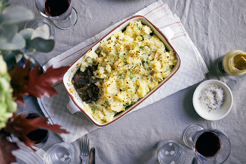 Gratin de bœuf irlandais, thym, oignons purée de céleri