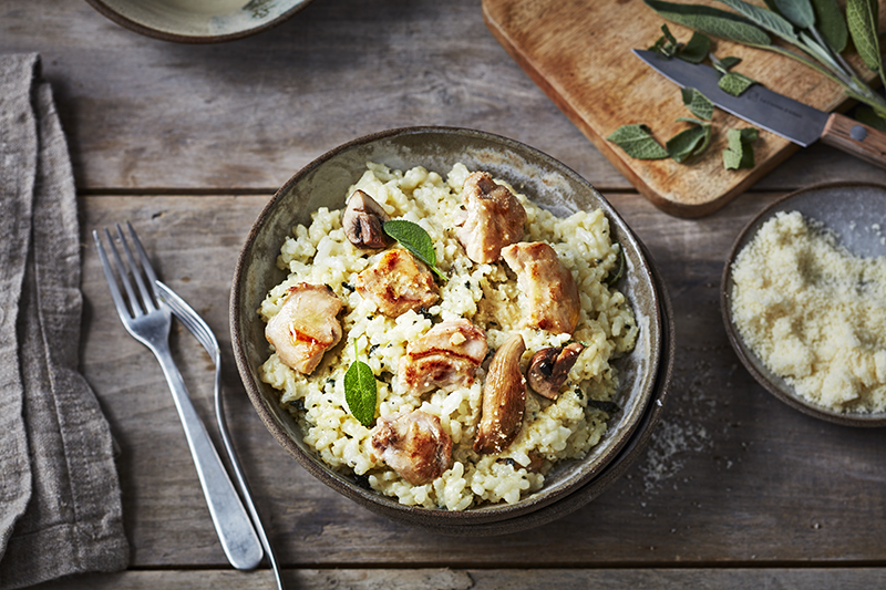 Risotto de lapin pesto de sauge champignons des bois
