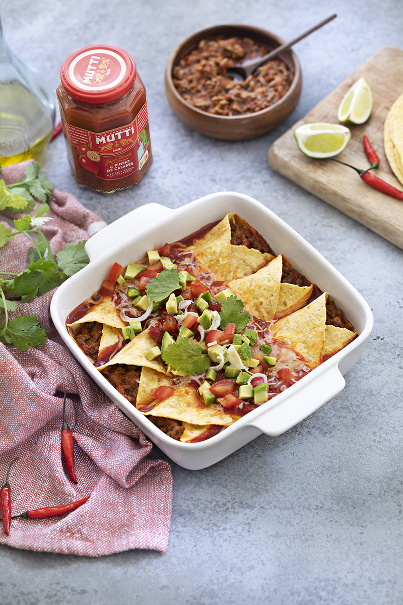 Enchiladas de bœuf sauce tomate Mutti piment de Calabre