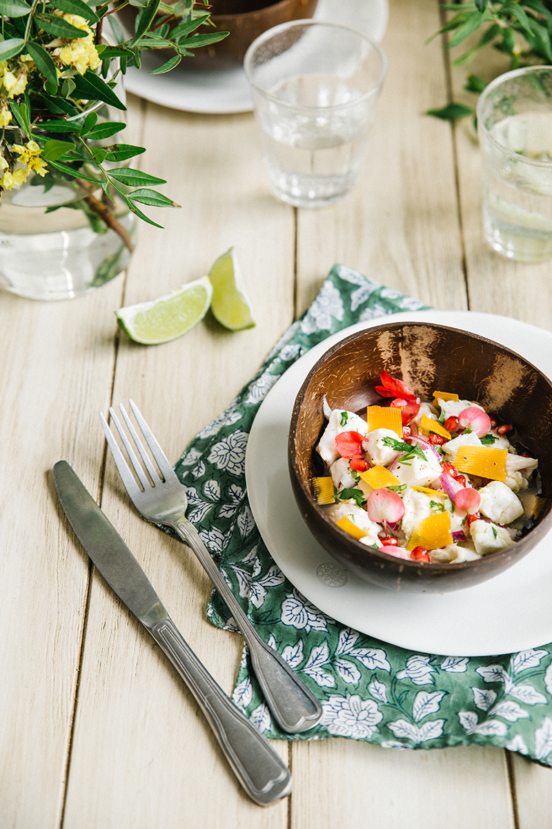 Ceviche de dorade grenade Mimolette Extra-vieille Isigny Sainte-Mère