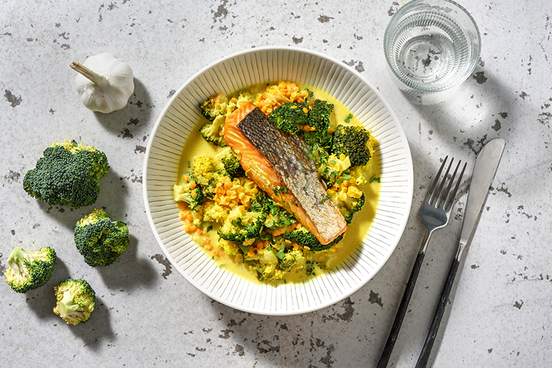 Poêlée de lentilles saumon brocoli