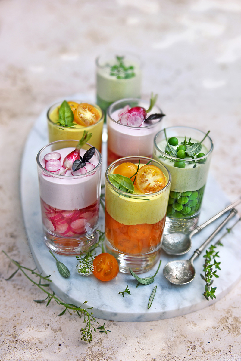 Verrines petits légumes fromage frais