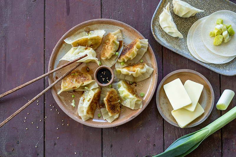 Gyozas fondue de poireaux beurre Charentes-Poitou AOP
