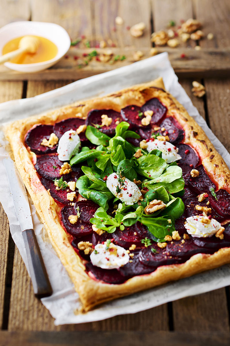 Tarte fromage frais, betterave miel