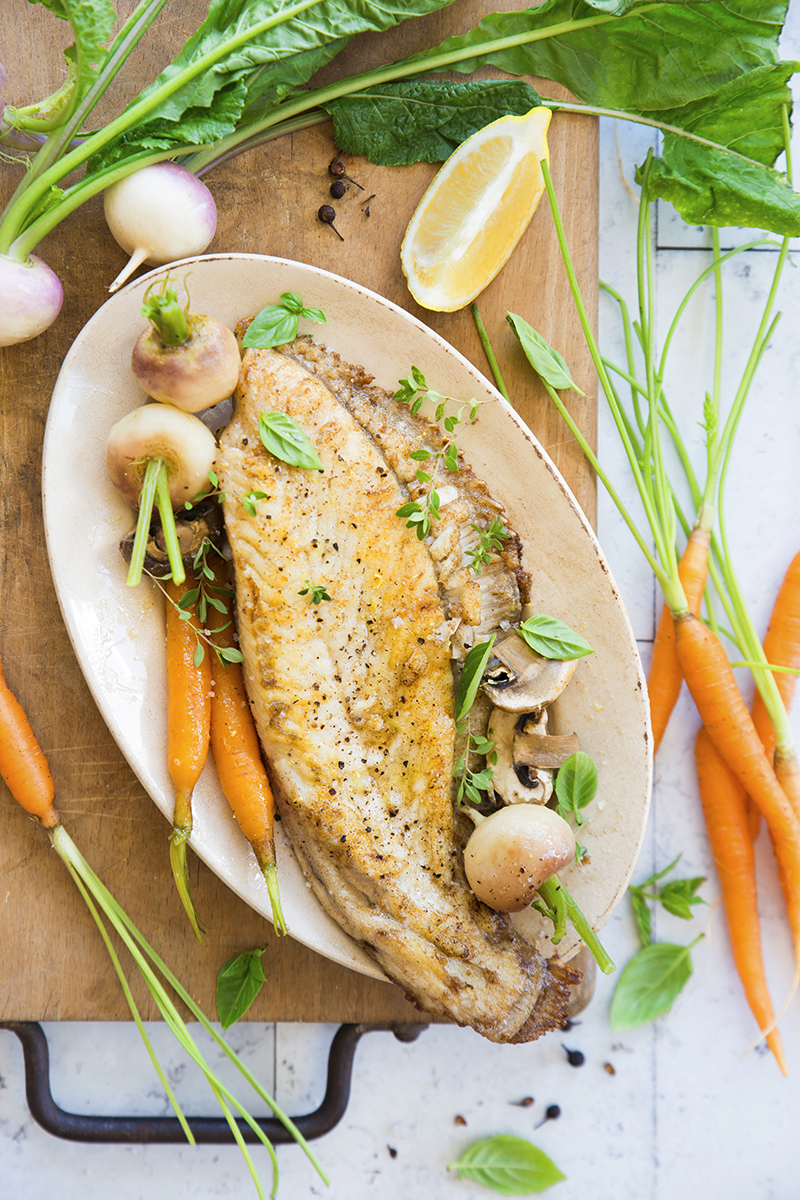 Turbot meunière petits légumes