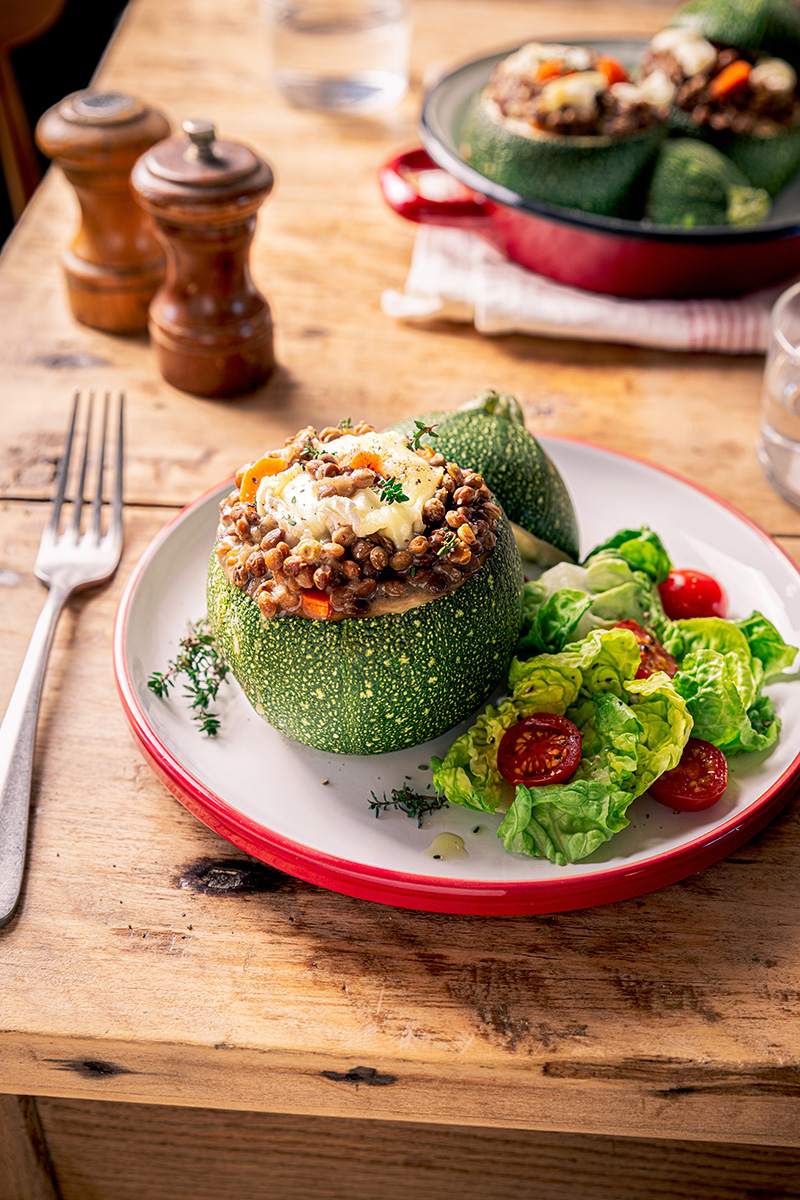 Courgettes farcies lentilles et chèvre