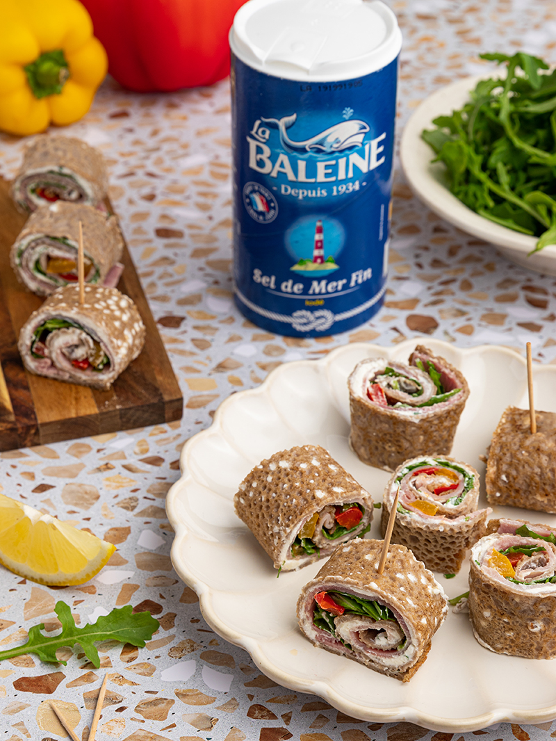 Mini wraps galettes de sarrasin jambon, fromage frais Piquillos