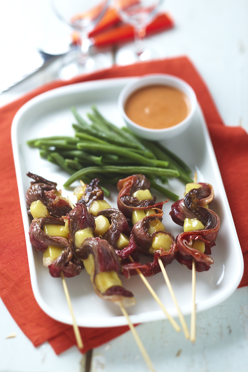 Petites brochettes de bavette de bœuf et Comté