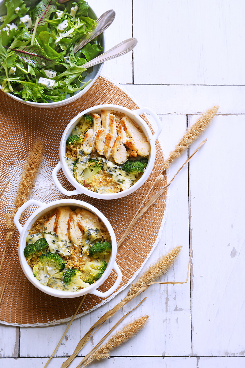 Gratin brocoli boulgour fourme d’Ambert 