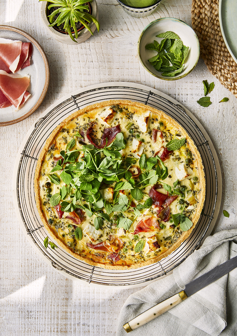 Quiche petits pois, feta  jambon de Parme