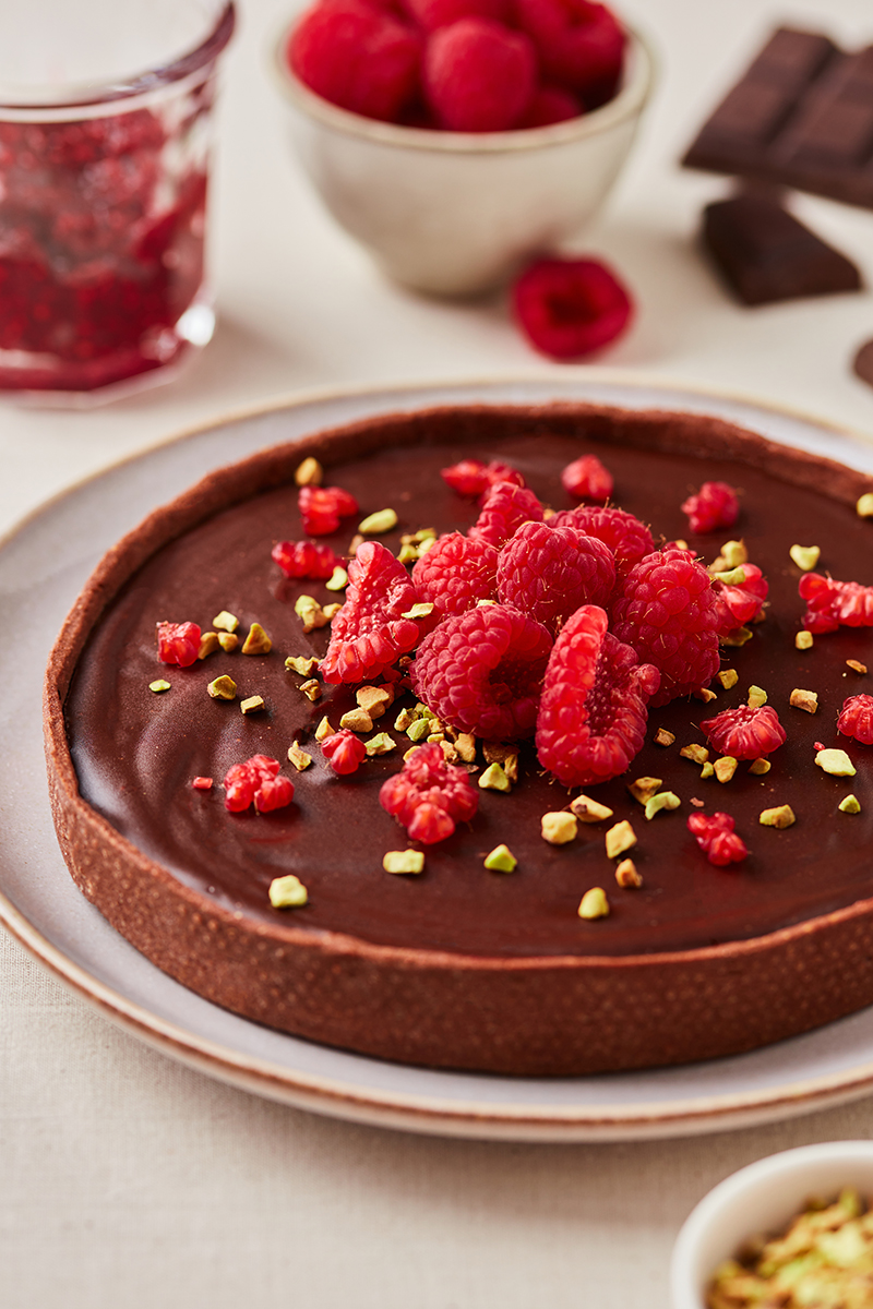 Tarte chocolat noir framboises